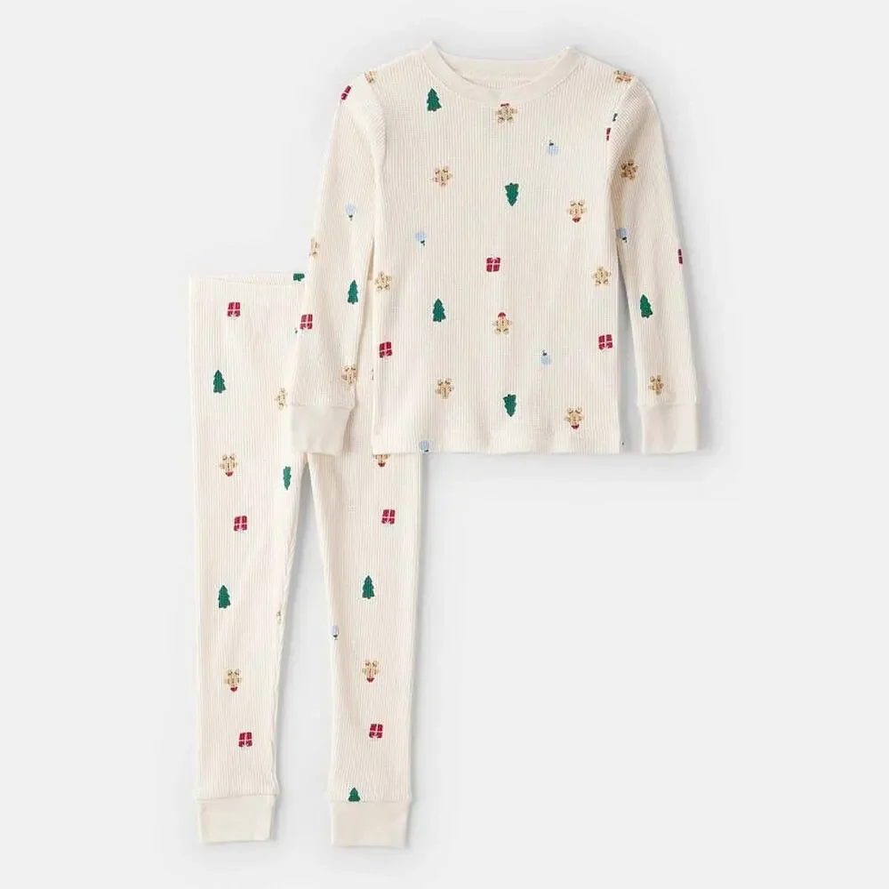 NEW! 7 Carter's Kids Unisex Christmas Holiday Print 2PC Pajama Set Ivory